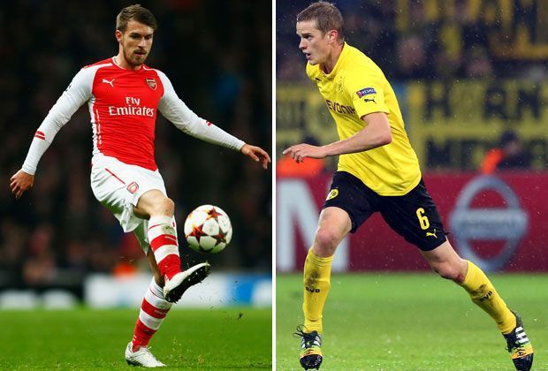 
                <strong>Aaron Ramsey vs. Sven Bender</strong><br>
                Aaron Ramsey verteilt in Arsenals Mittelfeld die Bälle. Sven Bender dagegen eher für die Defensiv-Arbeit zuständig. Beide sind für ihre Teams auf den Sechser-Postionen unersetzlich. Unentschieden. Arsenal 4:4 BVB.
              