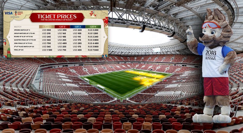 
                <strong>Die Ticketpreise bei der WM 2018 in Russland</strong><br>
                In weniger als einem Jahr ist es so weit: Die WM 2018 startet in Russland. Um die Fans ein wenig in Stimmung zu bringen, veröffentlichte die FIFA nun die Ticketpreise für jede Runde in jeder Kategorie. Was den meisten Fußballfans allerdings die Stimmung verderben dürfte: Russische Fans zahlen einen anderen Preis. Und der ist in jeder Runde wesentlich niedriger als für "normale" Fans. ran.de zeigt die Preise für jede Runde während der WM 2018 in den drei Kategorien in Dollar (bzw. russischem Rubel) und in Euro.
              