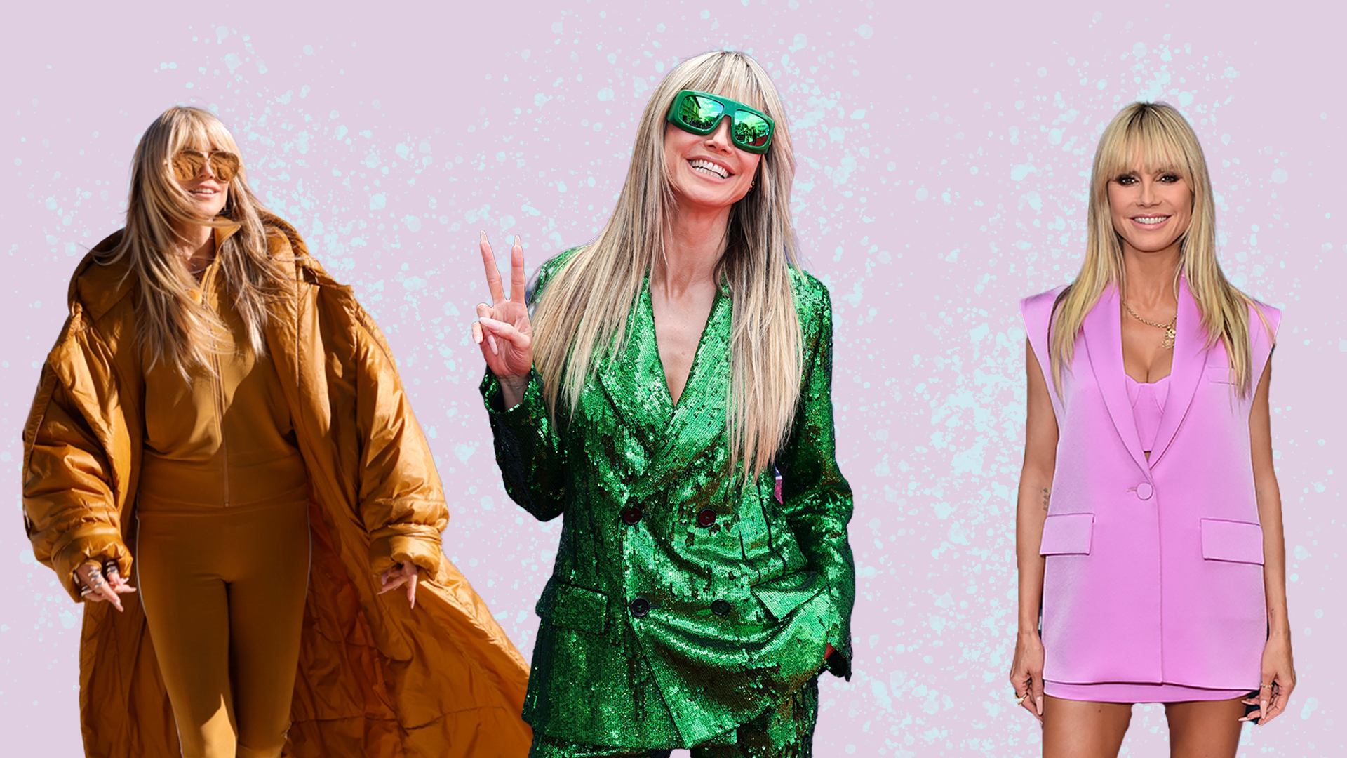 Von Pink bis Grün - Heidi schwört immer wieder auf Outfits in kräftigen Farben. Wir zeigen ihre Top 6 Monochrom-Looks.
