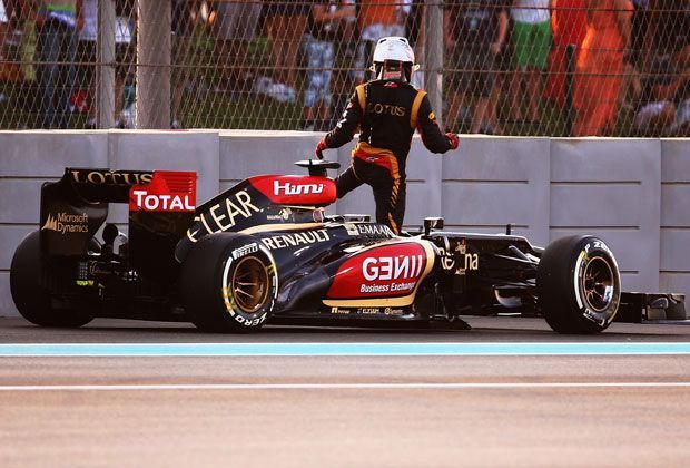
                <strong>Schnelles Rennende</strong><br>
                Für Kimi Räikkönen endet das Rennen schon in der ersten Kurve. Der Lotus-Pilot demoliert sich sein rechtes Vorderrad im Startgetümmel und muss seinen Boliden abstellen. Seit der Sommerpause läuft beim Finnen nicht mehr viel zusammen
              