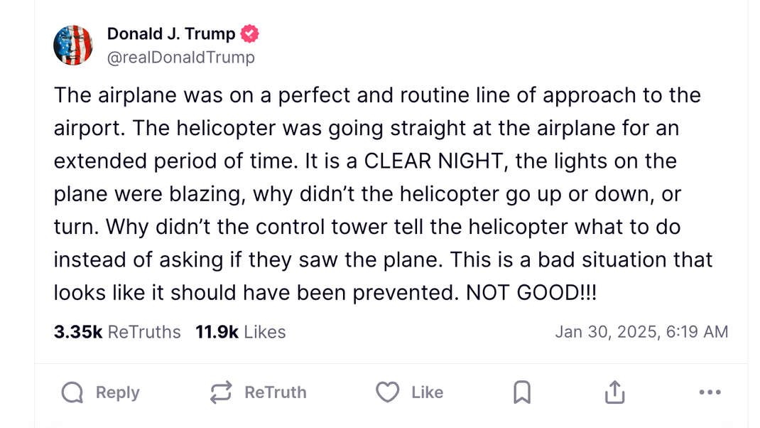 Donald Trump zum Flugzeugunglück bei Washington. 