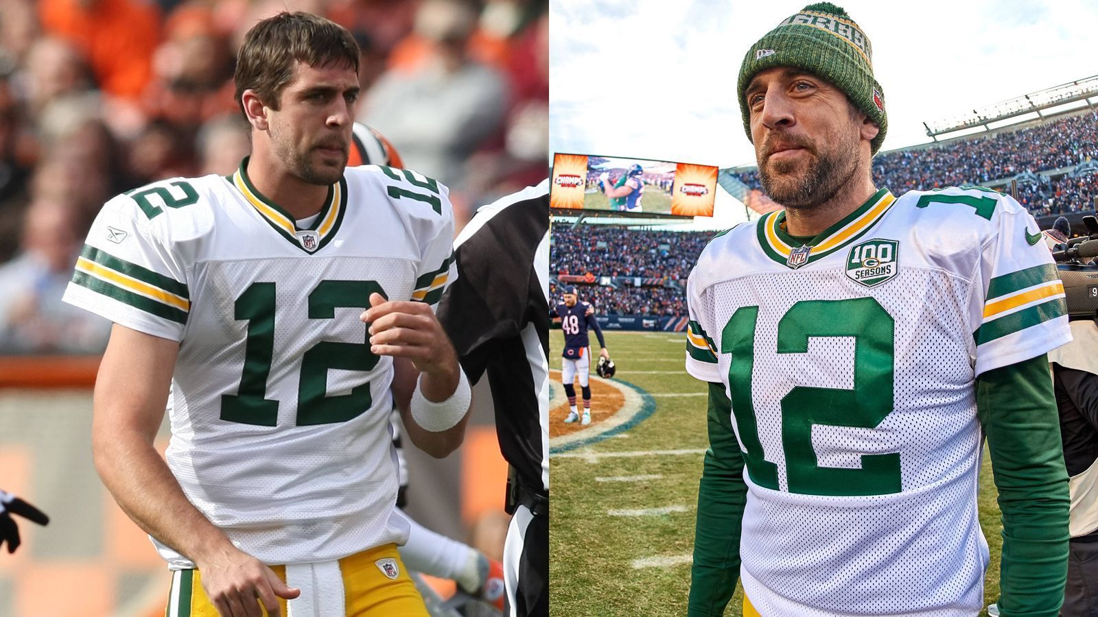 
                <strong>Aaron Rodgers 2009 und heute</strong><br>
                Der "Gunslinger" der Green Bay Packers ist etwas reifer ums Gesicht geworden. Aus der zweifelnden Miene ist ein fast schon legendäres Sieger-Lächeln mit Super-Bowl-Titel in der Tasche geworden. 
              