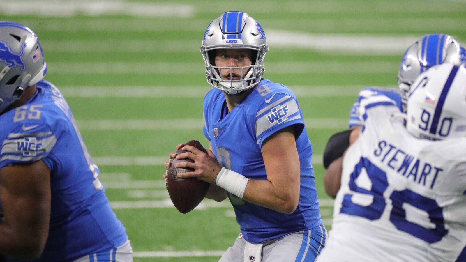 
                <strong>Passing Yards: Matthew Stafford</strong><br>
                1. Matthew Stafford (seit 2009, Detroit Lions, Los Angeles Rams) 3.000 Yards -2. Tony Romo (2003 - 2016, Dallas Cowboys) 2.338 Yards -3. Troy Aikman (1989 - 2000, Dallas Cowboys) 2.174 Yards
              