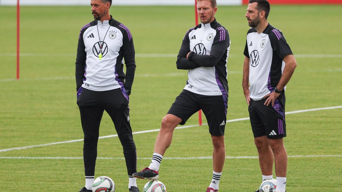 Öffentliches Training der deutschen Nationalmannschaft am 08.09.2024 im Paul Janes Stadion in Düsseldorf Trainer Head Coach Julian Nagelsmann (Deutschland), Co-Trainer Sandro Wagner (Deutschland) u...