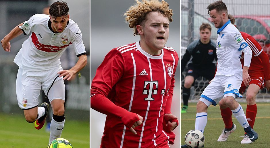 
                <strong>U17-Bundesliga Süd/Südwest</strong><br>
                Werbung für den Jugendfußball gab es am 22. Spieltag (von 26) beim Duell zwischen Spitzenreiter Bayern München und dem Drittplatzierten VfB Stuttgart. Beim spektakulären 4:4 war der VfB nah dran, den Bayern die erste Saisonniederlage zuzufügen. Sowohl Top-Torschütze Leon Dajaku (VfB, li.) als auch Benedict Hollerbach (FCB, mi.) trafen doppelt. Obwohl die Münchner ungeschlagen blieben, ist es in der Staffel weiterhin spannend. Denn hinter den Bayern (21 Spiele/51 Punkte) lauert die TSG Hoffenheim (22/50) und dann eben der VfB (20/45). Die Hoffenheimer treten gegen beide Konkurrenten noch im direkten Duell an.
              