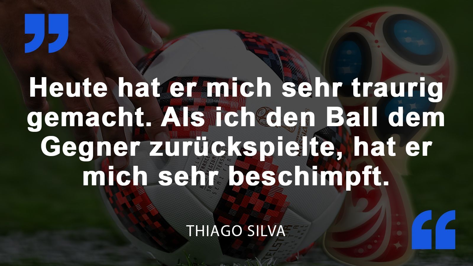 
                <strong>Thiago Silva</strong><br>
                Thiago Silva nach dem Spiel gegen Costa Rica über Brasilien-Mitspieler Neymar. Silva spielte in der 83. Minute aus Fairnessgründen nach einer Behandlungspause den Ball zurück zu Costa Rica. Da stand es noch 0:0. Brasilien gewann durch zwei Tore in der Nachspielzeit das Gruppenspiel mit 2:0.
              