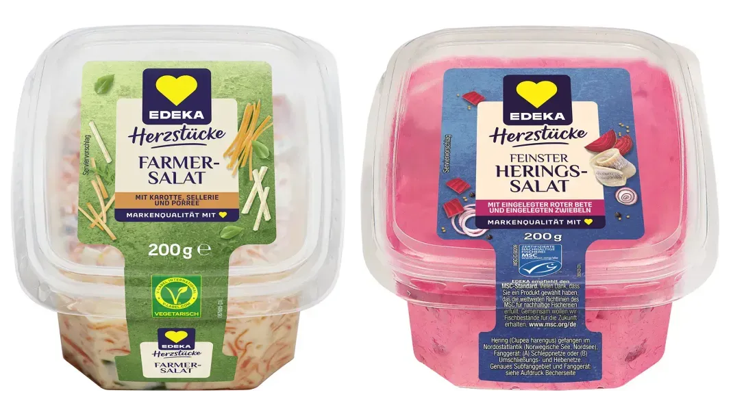 Bei den Edeka-Feinkostsalaten "Herzstücke Farmersalat" sowie "Roter Heringssalat" kann nicht ausgeschlossen werden, dass sich Metallfremdkörper im Produkt befinden.