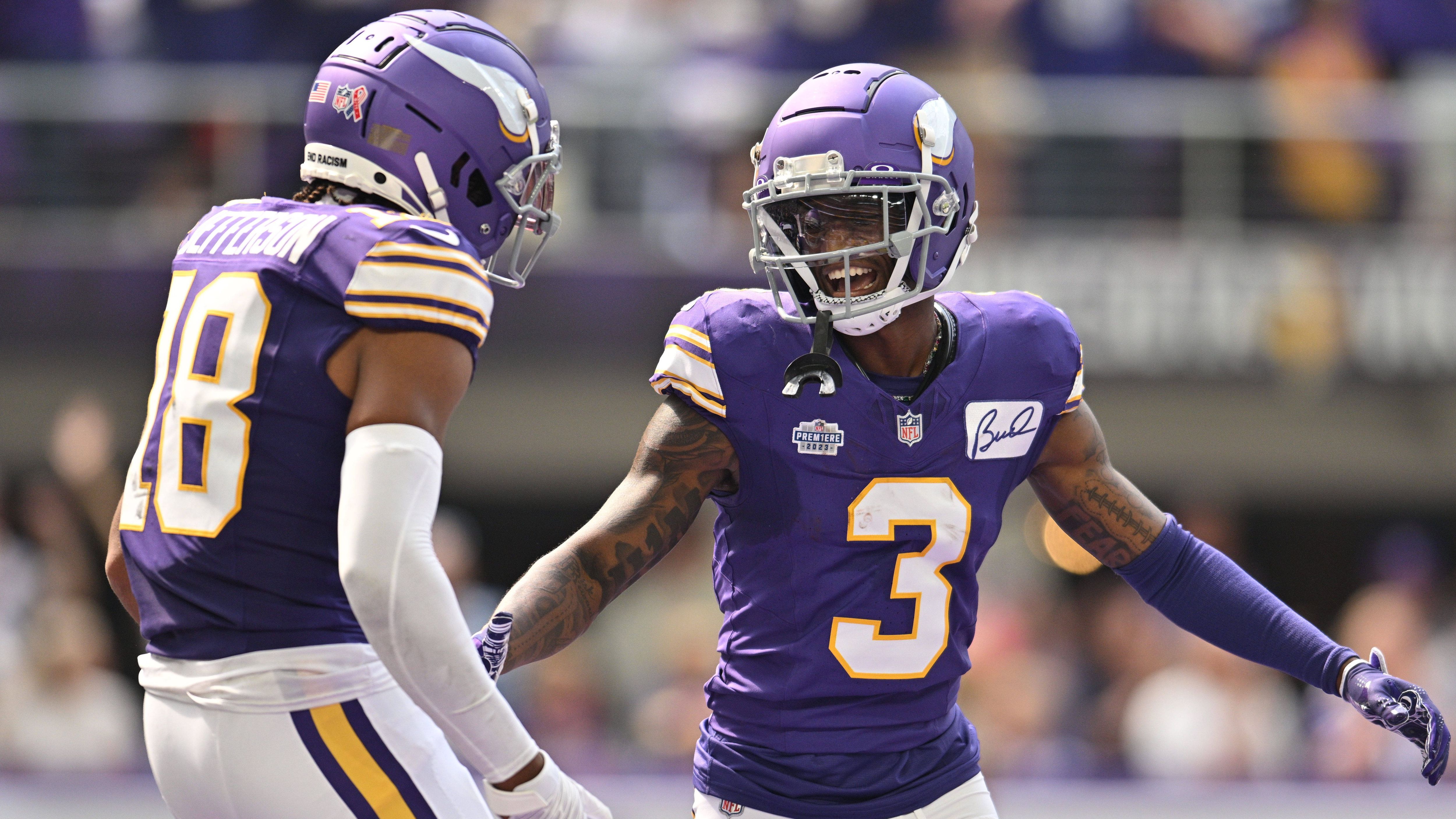 <strong>Platz 26 (geteilt): Minnesota Vikings</strong><br>Receiver: Justin Jefferson, Jordan Addison und Brandon Powell<br>Durchschnittliche 40-Yard-Dash-Zeit: 4,50 Sekunden