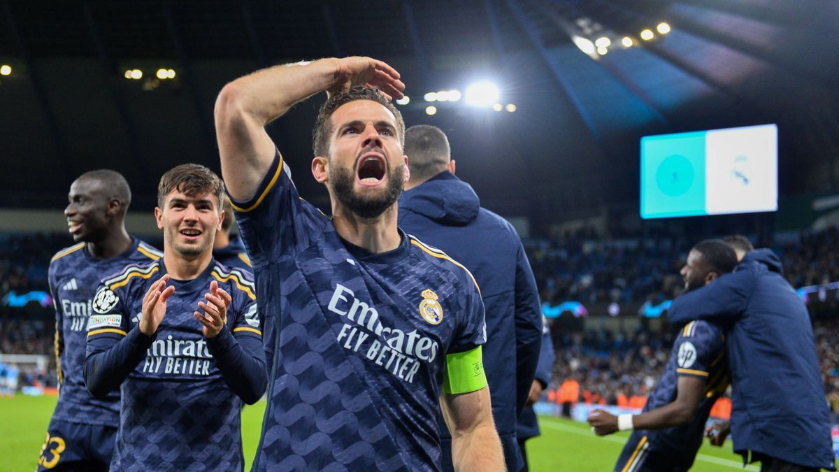 Real Madrid™s Captain Nacho celebrates after his team s victory in the penalty shoot out during the UEFA Champions League semi final return leg football match between Manchester City and Real Madri...