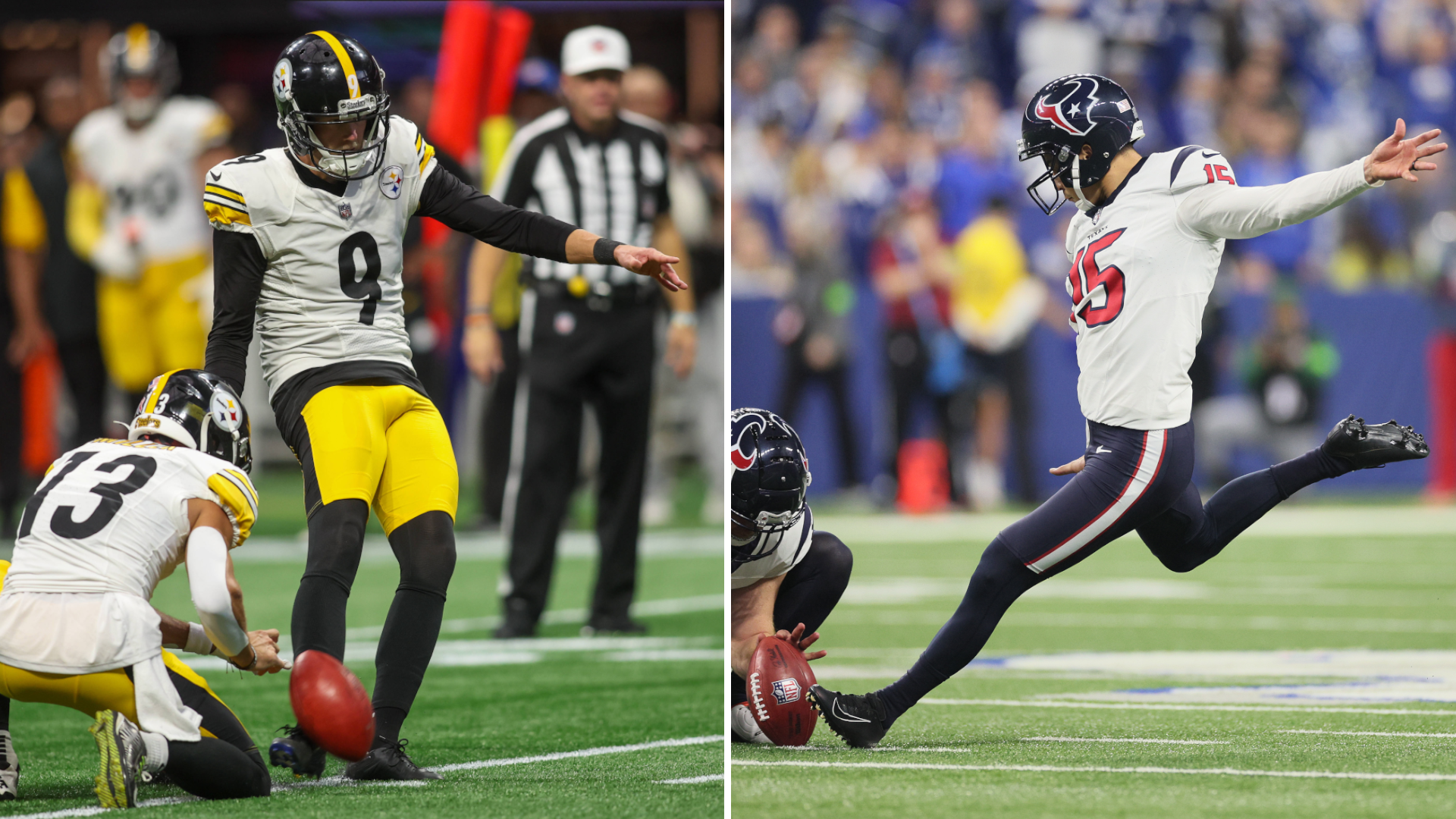 <strong>Week 1: Chris Boswell (Pittsburgh Steelers) und Ka’imi Fairbairn (Houston Texans)</strong><br>Zwei Kicker für die Geschichtsbücher: Chris Boswell (l.) und Ka'imi Fairbairn waren die ersten Spieler der NFL-Historie, die beim Saisonauftakt je drei Field Goals aus mindestens 50 Yards erzielten. Überhaupt war es das erste Mal in der Geschichte der Liga, dass mehrere Kicker an einem Spieltag drei Field Goals aus dieser Distanz trafen.