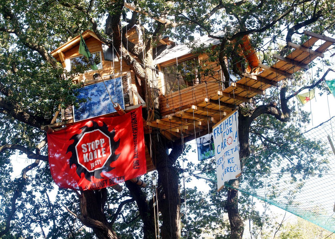 Zu einem bundesweiten Symbol der Anti-Kohle-Bewegung ist der Hambacher Forst geworden, wo zahlreiche Protest-Aktionen stattfanden.