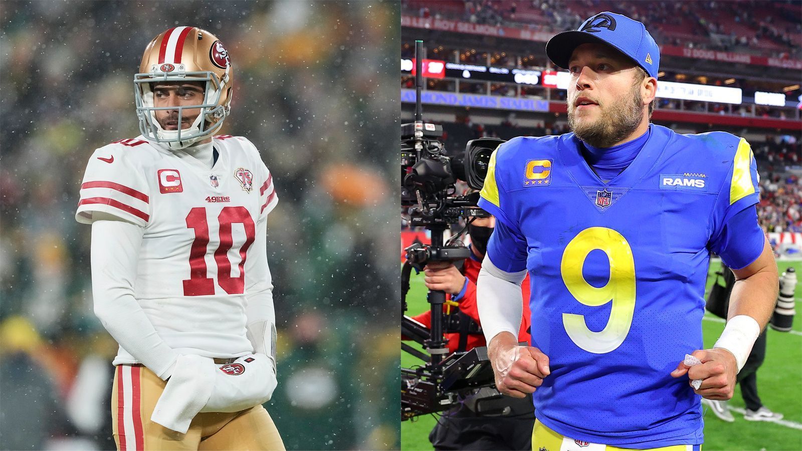 
                <strong>49ers at Rams: Jimmy Garoppolo vs. Matthew Stafford</strong><br>
                Auch den beiden Quarterbacks wird natürlich eine große Rolle zuteil werden. Matthew Stafford besitzt nach Jahren der Lions-Tristesse endlich die Chance, sich auf der großen Bühne zu beweisen. Bis dato liefert der 33-Jährige ab, zeigte beim Sieg über die Bucs mit 366 Yards und zwei Touchdowns eine Top-Leistung. Auch gegen die 49ers werden die Big Plays der Rams entscheidend sein. Deutlich unspektakulärer waren die Vorstellungen von Jimmy Garoppolo, der sich beim Sieg gegen die Packers vor allem auf seine Defense und Special Teams verlassen konnte und gegen die Rams dringend einen Gang hochschalten muss.
              