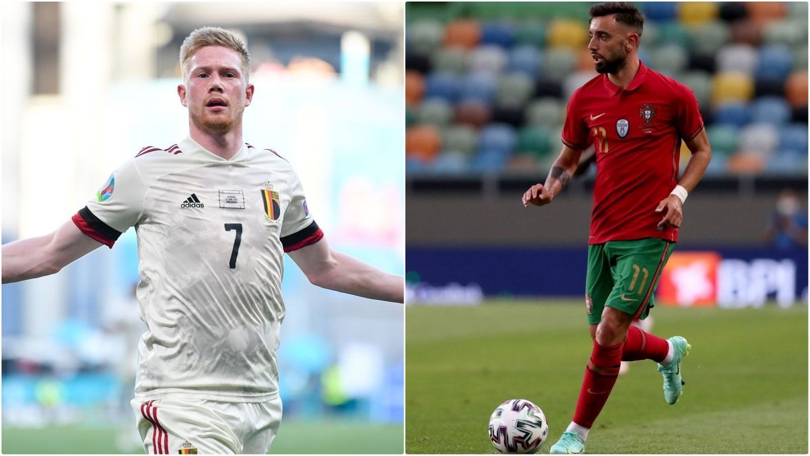 
                <strong>Zentrales Mittelfeld: Kevin De Bruyne vs. Bruno Fernandes</strong><br>
                In der vergangenen Saison blühten sowohl Fernandes als auch De Bruyne im Klub auf, die überragende Form im Nationaltrikot zeigt aber bislang nur der Belgier. Nach seiner Gesichtsverletzung aus dem Champions-League-Finale feierte der ManCity-Star gegen Dänemark sein Comeback und drehte das Spiel nahezu im Alleingang zugunsten seiner Elf. Ähnliches lässt sich auch von Bruno Fernandes erwarten, doch der 26-Jährige versprüht nicht den gewohnten Spielwitz und kann seine Kreativität und sein überragendes Passspiel noch nicht auf den Rasen bringen. Die logische Konsequenz: Belgien stellt auf 6:3.
              