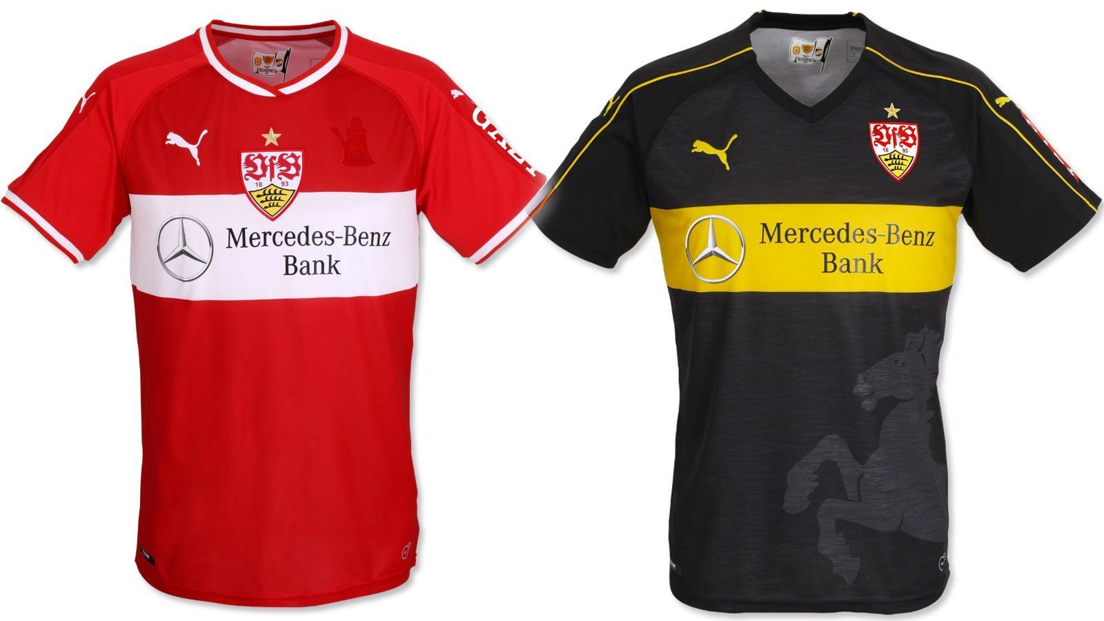 
                <strong>VfB Stuttgart</strong><br>
                Heim- (weiß-rot) und Auswärtstrikot (rot-weiß) unterscheiden sich beim VfB kaum. Das Heimdress ist praktisch das Gegenstück zum Auswärtstrikot. Zum 125-jährigen Jubiläum prangt das Wappen mittig auf der Brust. Dafür ist das Ausweichtrikot in den Stuttgarter Stadtfarben schwarz und gelb eine Neuheit.
              