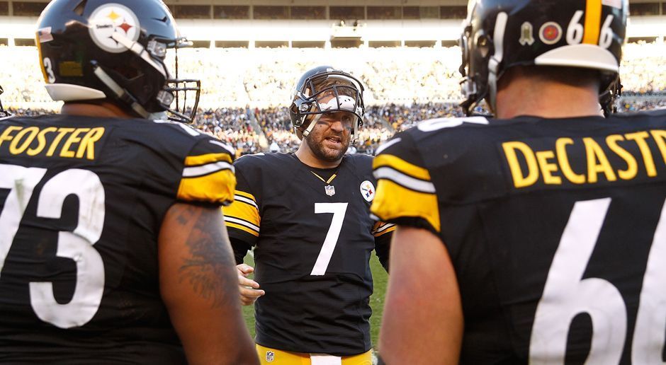 
                <strong>Pittsburgh Steelers</strong><br>
                Ben Roethlisberger (Quarterback, im Bild Nr. 7), David DeCastro (Guard), Maurkice Pouncey (Center)
              