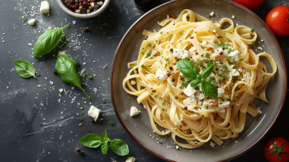 Spaghetti mit cremiger Mangold-Feta-Creme - eine Geschmacksexplosion 