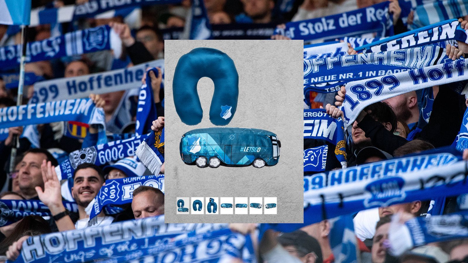 
                <strong>TSG 1899 Hoffenheim</strong><br>
                Ein Nackenkissen in Form eines Mannschaftsbuses – kreativ sind sie bei der TSG 1899 Hoffenheim. Für 29,95 Euro kann man den Reisebegleiter im Fanshop erwerben und damit die Mannschaft bequem auf Auswärtsfahrten begleiten.
              