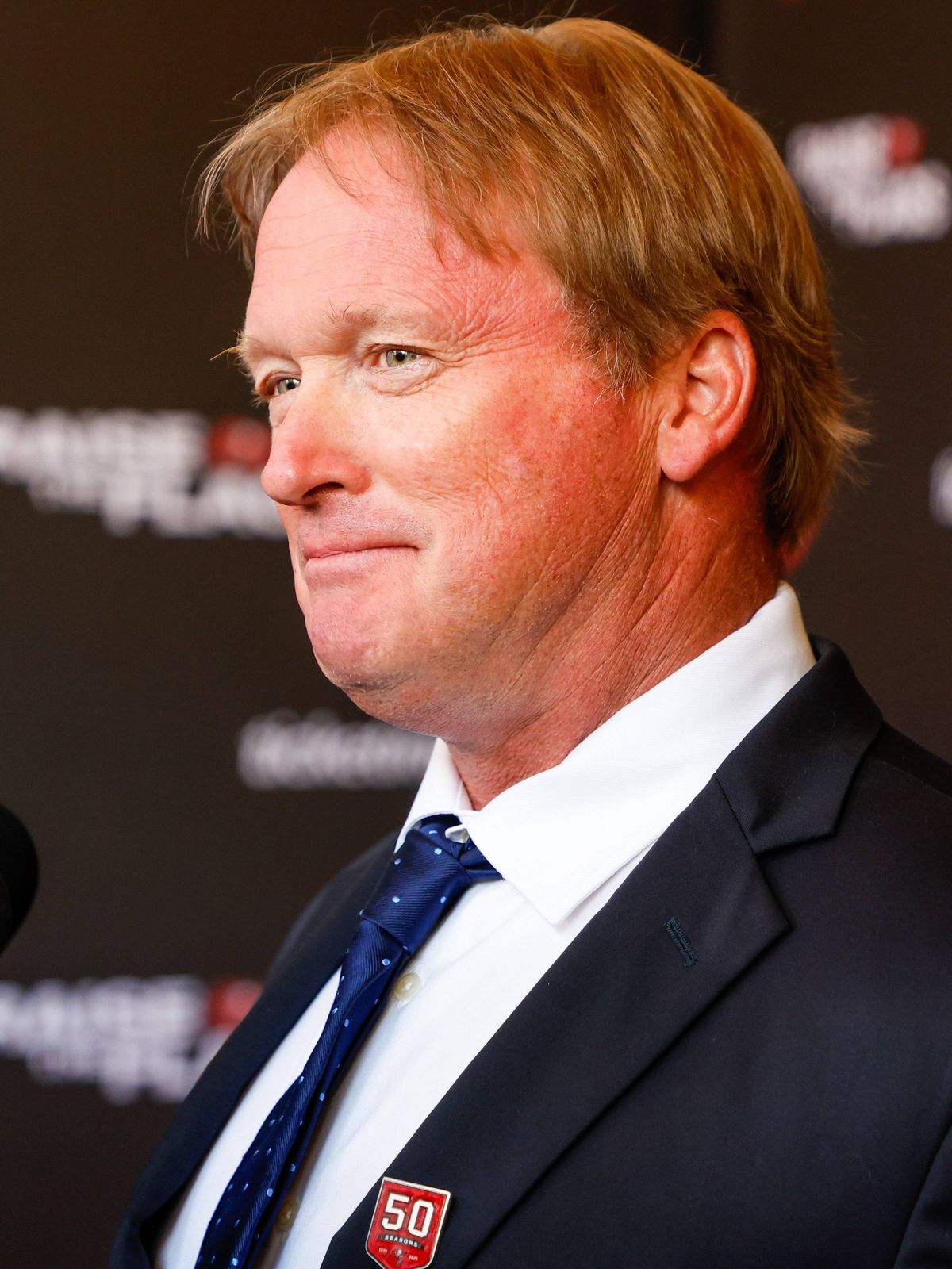 September 2, 2025, Tampa, Florida, USA: Former Bucs head coach Jon Gruden answers questions from reporters during the Raise The Flags event at the Tampa Theatre on Tuesday, Sept. 2, 2025, in Tampa....