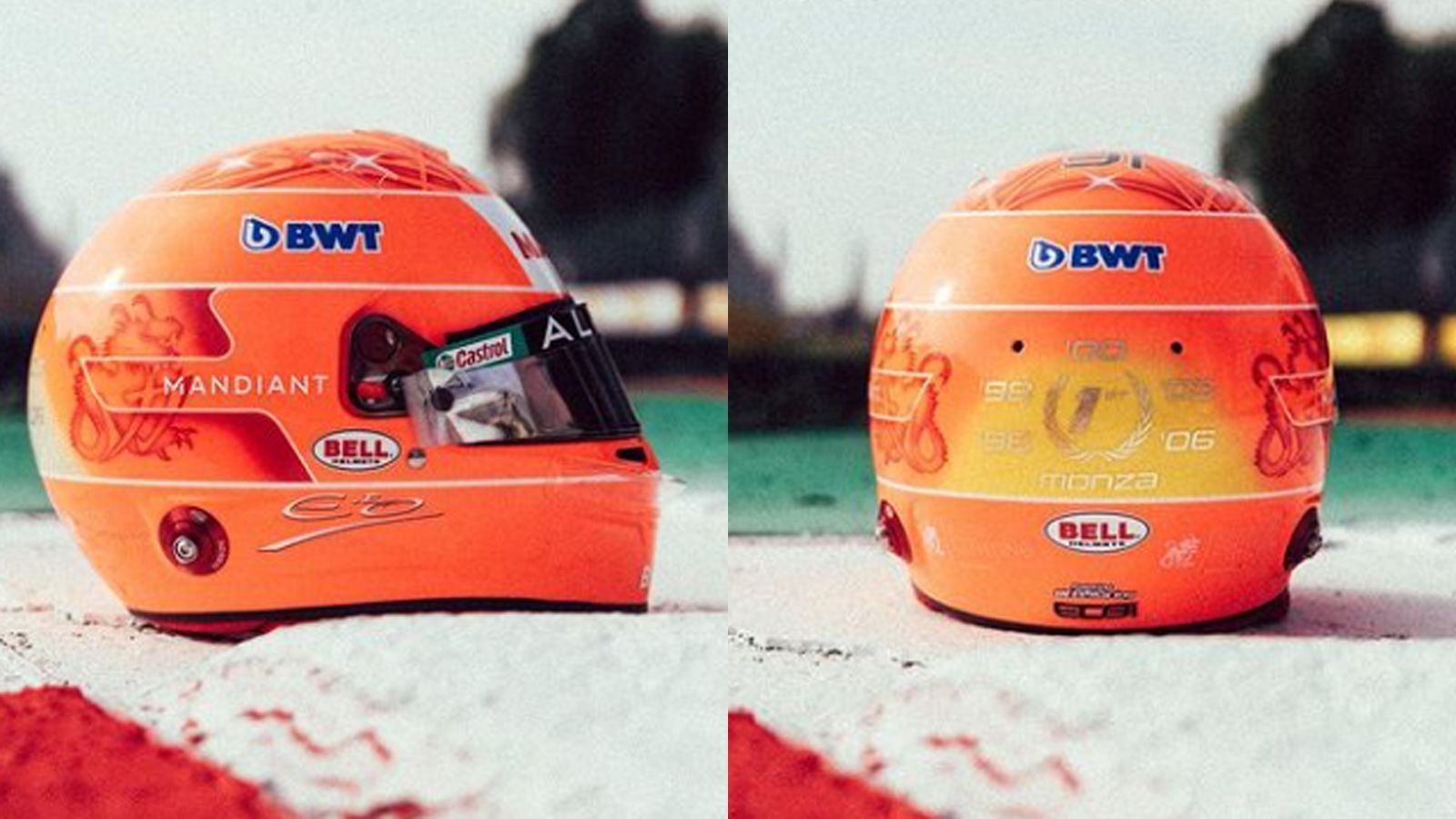 
                <strong>Esteban Ocon Sonderhelm </strong><br>
                &#x2022; Ocon trug in Monza zu Ehren seines Idols Michael Schumacher einen Sonderhelm im Schumi-Design<br>
              
