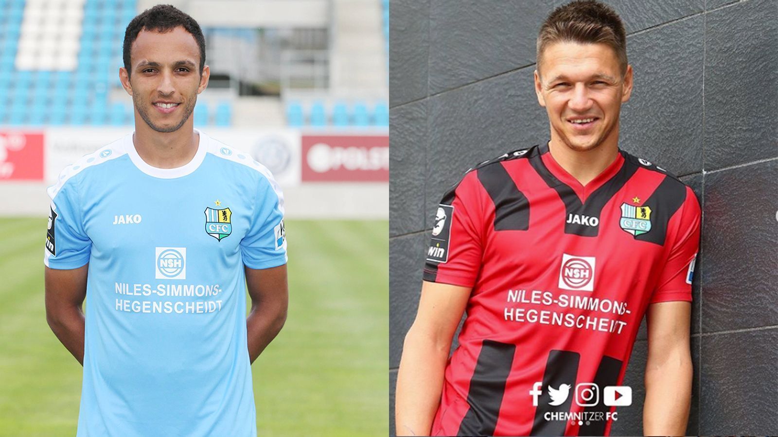 
                <strong>Chemnitzer FC </strong><br>
                Heimtrikot: blauAuswärtstrikot: schwarz, rotAusrüster: JakoPreis: 64,95 Euro
              