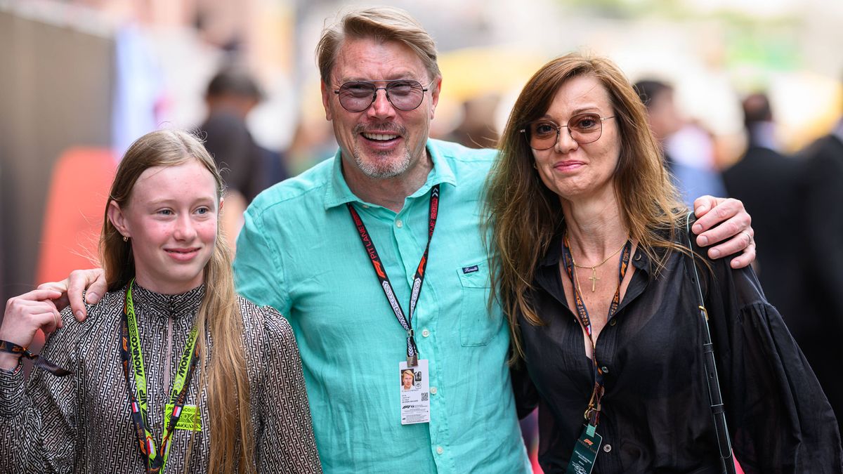 Monaco F1 Grand Prix race - 26 May 2024 2-times F1 World Champion Mika Hakkinen (C) is seen in the paddock with his daughter Ella Hakkinen (L) and wife Marketa Remesova, prior to the start of the M...