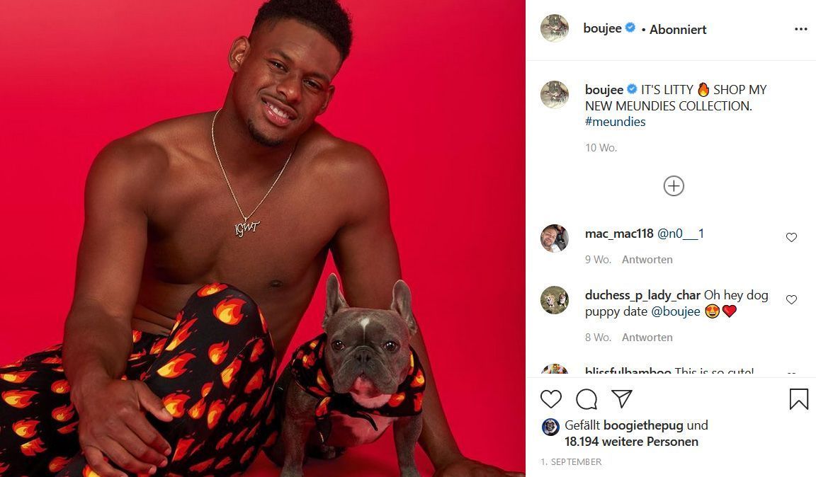 
                <strong>Ein Duo im Partnerlook</strong><br>
                Die beiden tragen gerne Partnerlook. Als einmal scherzhaft auf Smith-Schusters Account gegnerische Fans drohten, Boujee zu entführen, meldete sich die Bulldogge höchstpersönlich zu Wort: "Ich bin ein Hund der nicht nur bellt, sondern auch beißt."
              