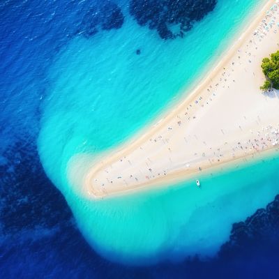 Croatia, Hvar island, Bol. Aerial view at the Zlatni Rat. Beach and sea from air. Famous place in Croatia. Summer seascape from drone. Travel - image