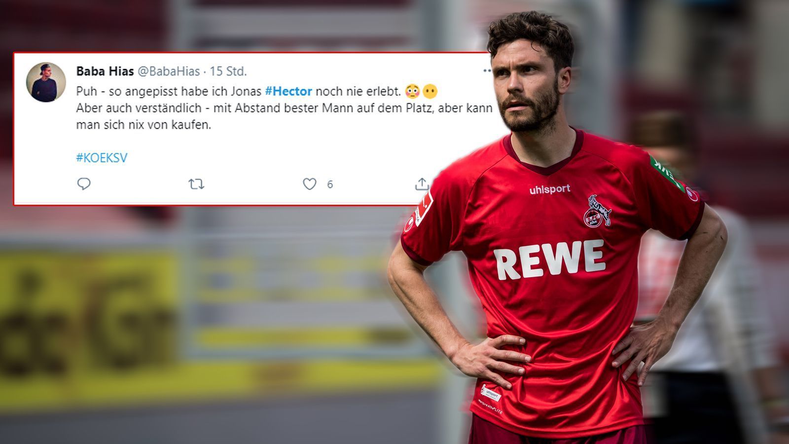 
                <strong>So kennt man Hector nicht</strong><br>
                Fans des 1. FC Köln wissen, wie ruhig und in sich gekehrt Jonas Hector eigentlich ist. Auf dem Platz und als Kapitän des FC kann er jedoch auch andere Seiten zeigen. 
              