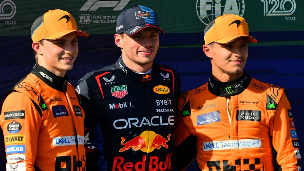 Verstappen (M.) neben Piastri (l.) und Norris