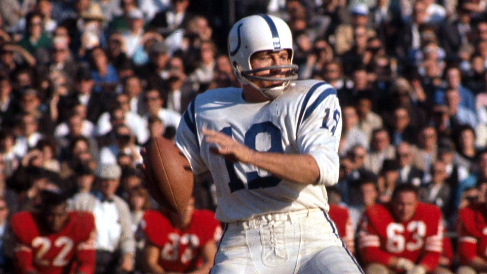
                <strong>4. Johnny Unitas</strong><br>
                Teams: Baltimore Colts (1956 bis 1972), San Diego Chargers (1973)Spiele: 211Passing Yards; 40.239Completion Percentage: 54,6Touchdowns: 290Interceptions: 253
              