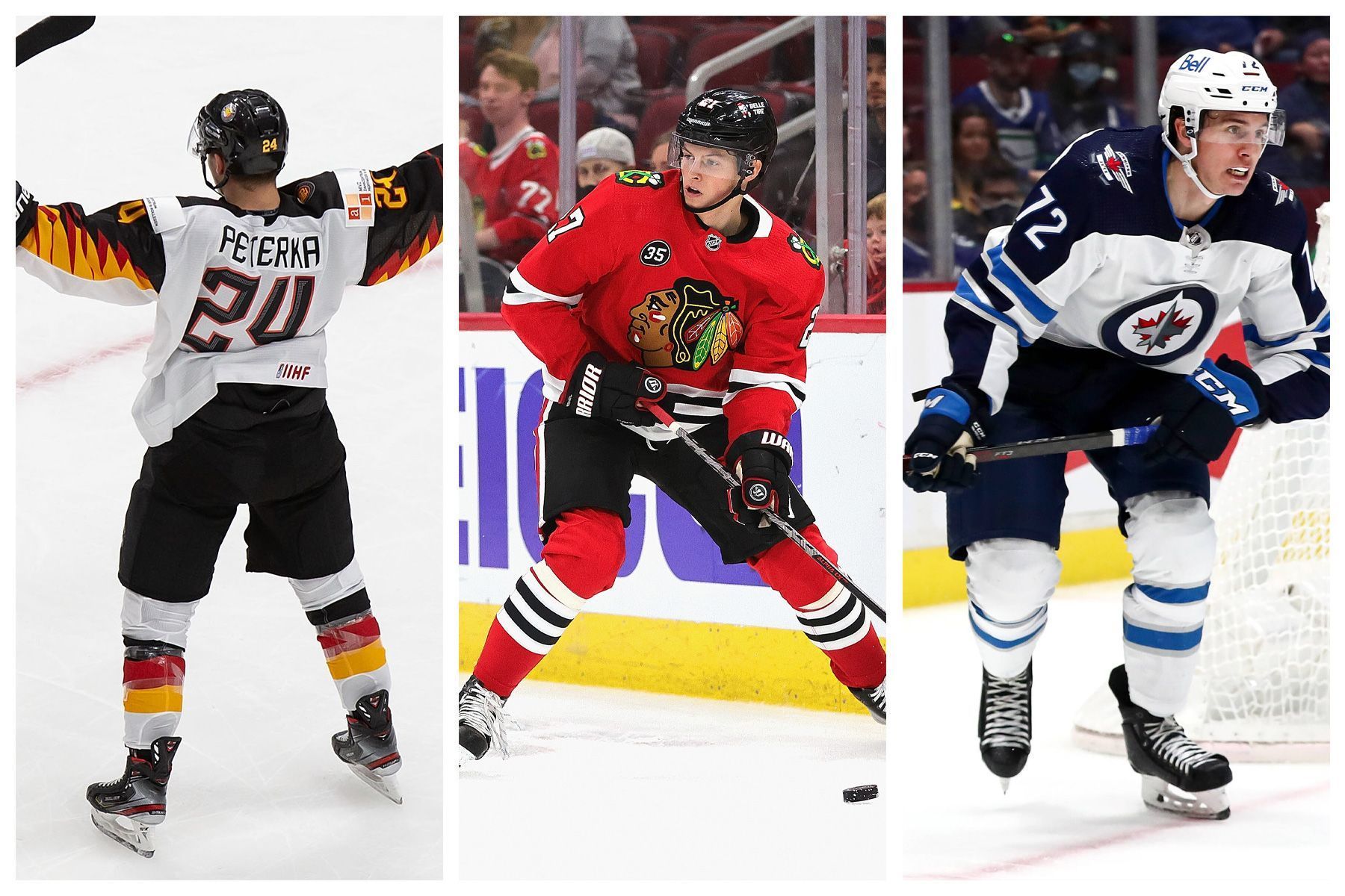 
                <strong>J.J. Peterka (Buffalo Sabres), Lukas Reichel (Chicago Blackhaws), Leon Gawanke (Winnipeg Jets) </strong><br>
                Die drei deutschen Youngsters kamen bislang noch auf keine Einsätze in der laufenden Saison und spielen zunächst in der AHL, der zweiten Liga hinter der NHL. Die besten Aussichten auf seinen ersten Einsatz hat wohl Lukas Reichel (M.) in Chicago. Es wird angenommen, dass die Blackhawks den 19-Jährigen bald in die erste Mannschaft ziehen.
              