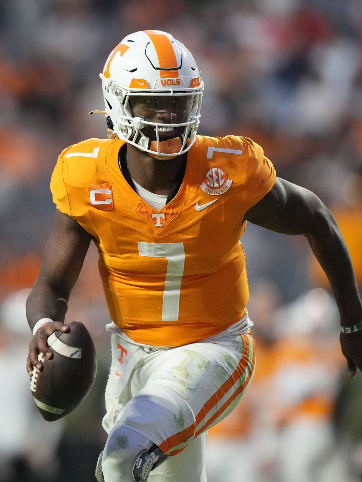 November 25, 2023: Joe Milton III 7 of the Tennessee Volunteers runs the ball for a touchdown during the NCAA, College League, USA football game between the University of Tennessee Volunteers and t...