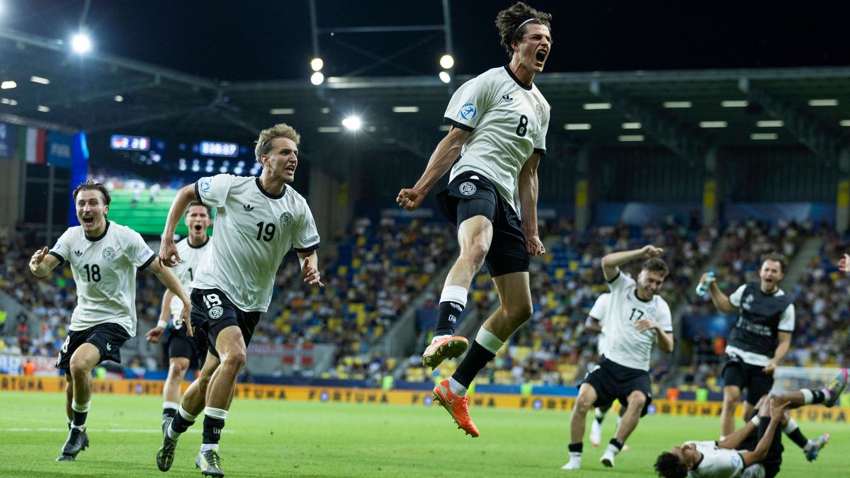 UEFA U21, U 21 Europameisterschaft, Viertelfinale: Deutschland - Italien; 22.06.2025 Jubel nach dem Tor durch Merlin Röhl (Deutschland, 8) bei der UEFA U21-Europameisterschaft im Viertelfinalspiel ...