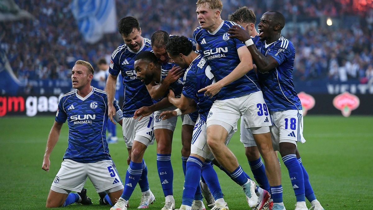 Pure Freude: S04 feiert den Führungstreffer von Sylla