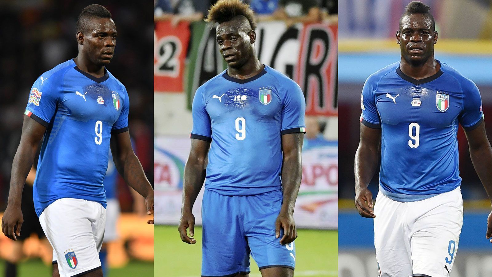 
                <strong>Mario Balotelli</strong><br>
                Mario Balotelli als dick zu bezeichnen, wäre etwas gemein. Für die Ansprüche eines hochdotierten Profifußballers ist das Bäuchlein des Italieners aber schon bemerkenswert. Nachdem der frühere Star-Trainer Arrigo Sacchi das Übergewicht des Stürmers beim Spiel der italienischen Nationalmannschaft gegen Polen öffentlich kritisiert hatte, verzichtete Nationaltrainer Roberto Mancini bei der Niederlage gegen Portugal auf den Spieler. Noch schlimmer soll es der 28-Jährige bei seinem Verein in Nizza getrieben haben. Nach dem Sommerurlaub soll Balotelli 100 Kilogramm auf die Waage gebracht haben, während sein Idealgewicht bei einer Größe von 1,89 Meter irgendwo zwischen 75 und 85 Kilogramm liegen müsste. Nizzas Fitnesstrainer arbeiteten hart mit dem Angreifer und setzten ihn auf Diät. Wie die Bilder im italienischen Nationaltrikot beweisen, hat Balotelli sein Übergewicht aber noch nicht komplett abtrainiert.
              