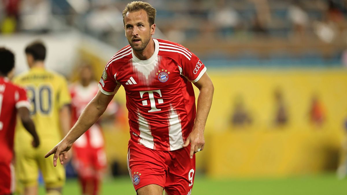 21.06.2025, FIFA Club World Cup 2025, Gruppe C, FC Bayern München - CA Boca Juniors, im Hard-Rock-Stadium in Miami, Florida (USA), Torjubel Harry Kane (FC Bayern München) zum 1:0 *** 21 06 2025, FI...