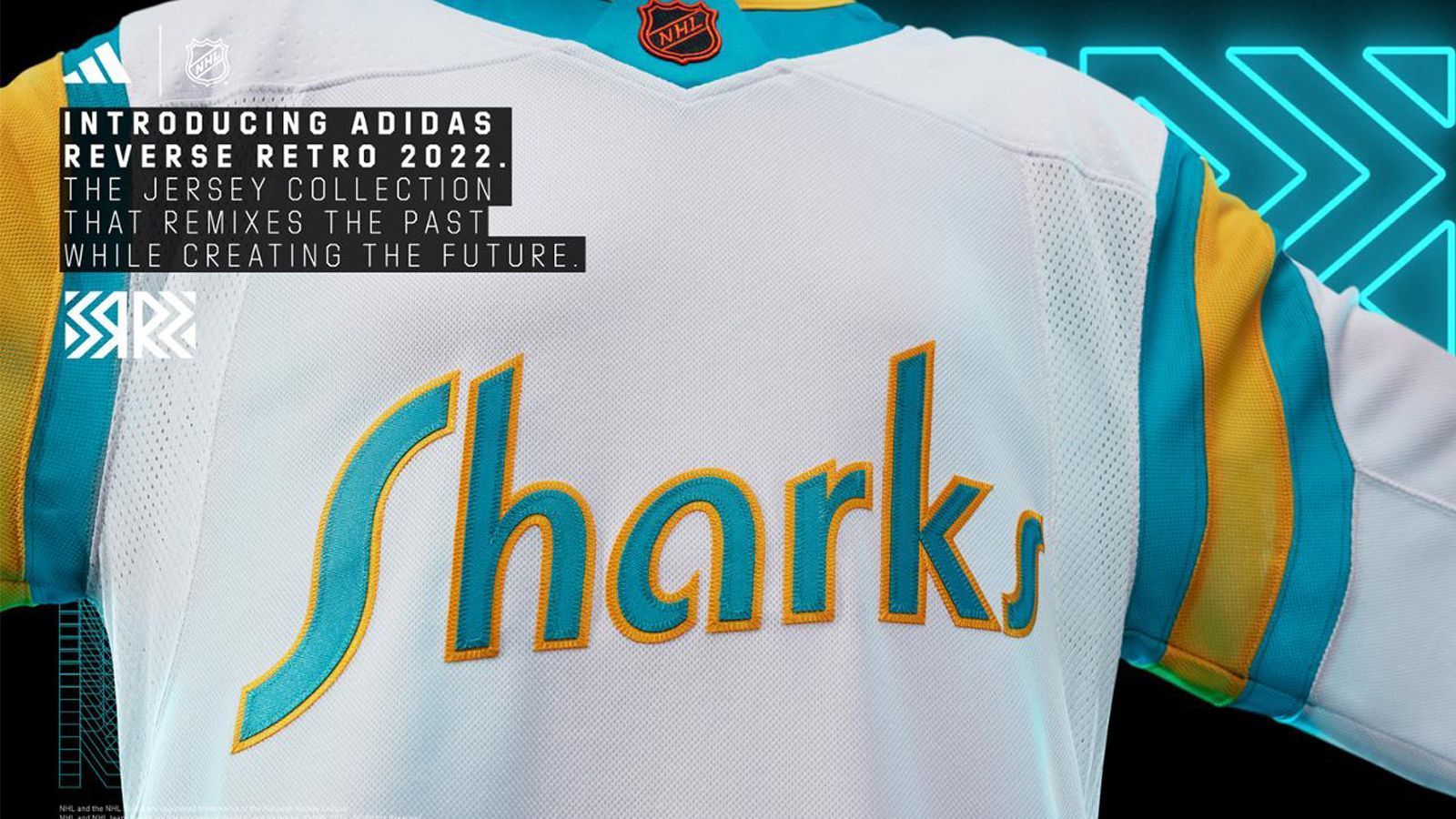 
                <strong>San Jose Sharks</strong><br>
                Die Typografie und die Farben der California Golden Seals von 1974, des ersten NHL-Teams der Bay Area, verschmelzen mit einer neuen Wortmarke "Sharks".
              