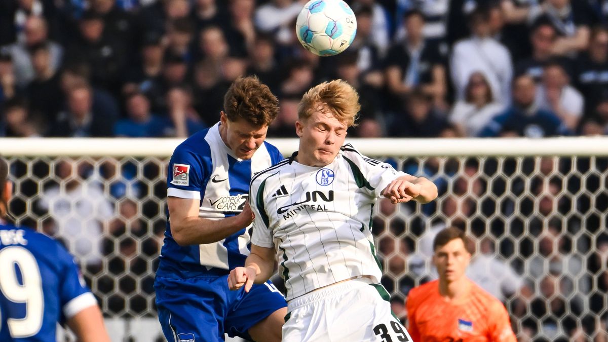 Fussball 2.Bundesliga, Hertha BSC Berlin - FC Schalke 04 08.03.2025, xdanx, Fussball 2.Bundesliga, Hertha BSC Berlin - FC Schalke 04 v.l. Linus Gechter (Hertha BSC 44),Peter Remmert (FC Schalke 04 ...