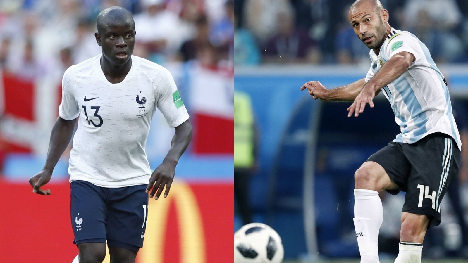 
                <strong>N'Golo Kante vs. Javier Mascherano</strong><br>
                Kante kann dem schleppenden französischen Spiel bislang auch noch nicht die Impulse verleihen, er ist aber ohne Frage einer der Schlüssel zu mehr Spektakel und einem Weiterkommen. Stark bislang im Defensivspiel. Und Mascherano? Immerhin soll er mit Messi Trainer Sampaoli entmachtet haben und nun für die Anweisungen zuständig sein. Auf dem Platz enttäuscht er in seiner Rolle als Kampftier nicht, kommt aber inzwischen fast immer zu spät. Punkt für Frankreich. 6:2.
              