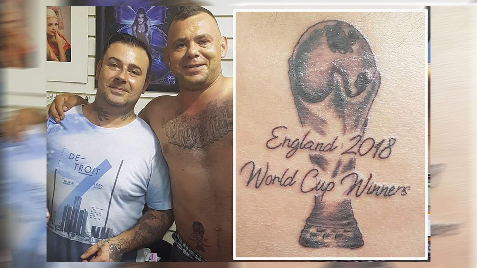 
                <strong>Jamie Richardson ließ sich England als Weltmeister stechen</strong><br>
                ... begab sich der Tattoo-Fan nämlich auch schon unter die Nadel und ließ sich ein Motiv des WM-Pokals stechen und den Schriftzug "England 2018 World Cup Winners". Am Ende hat es aber bekanntlich für die "Three Lions" nur zu Platz 4 bei der Endrunde in Russland gereicht.
              