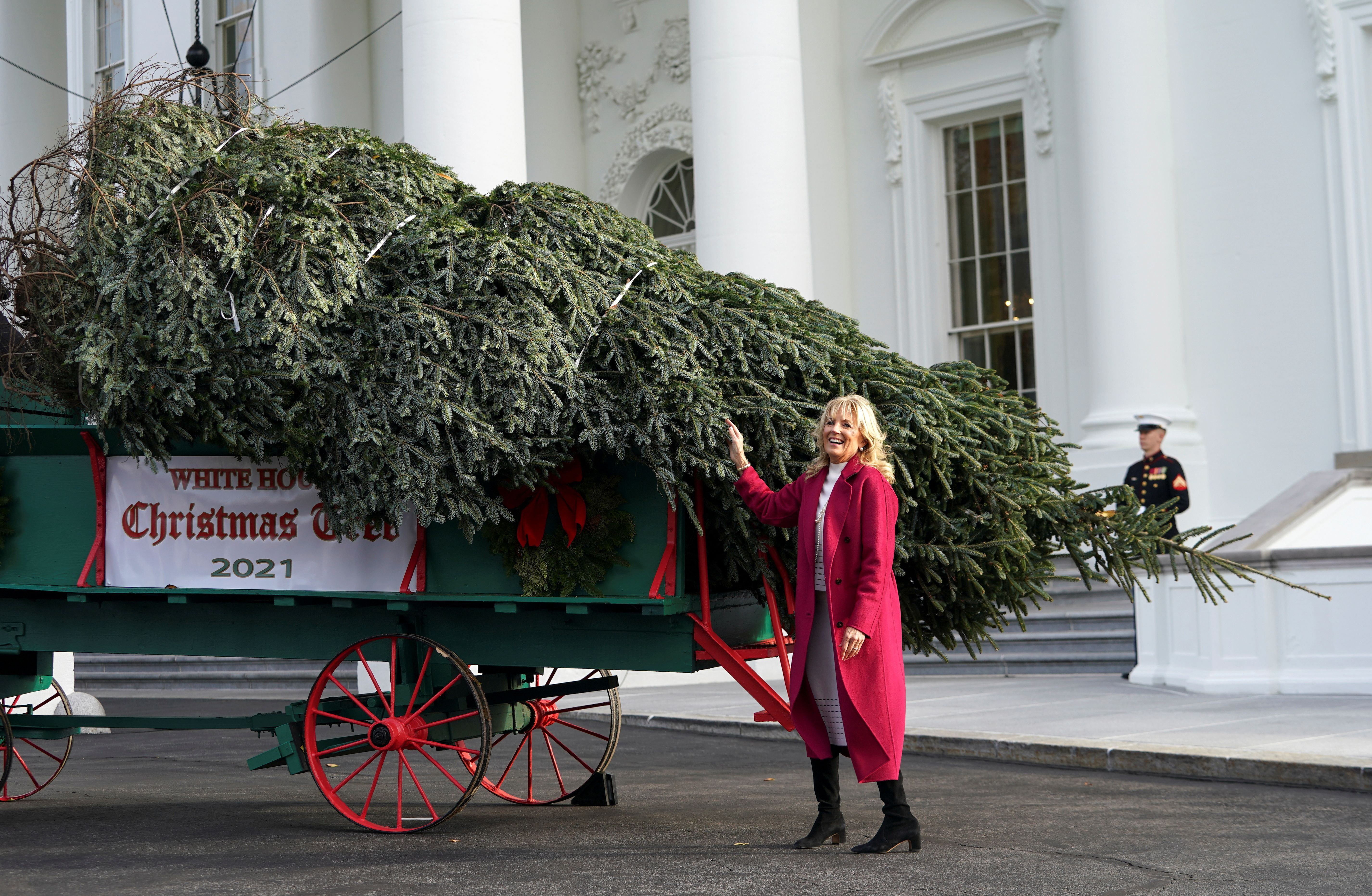2021 übernimmt Jill Biden den "Job" von Melania Trump und freut sich über den neuen Weihnachtsbaum.