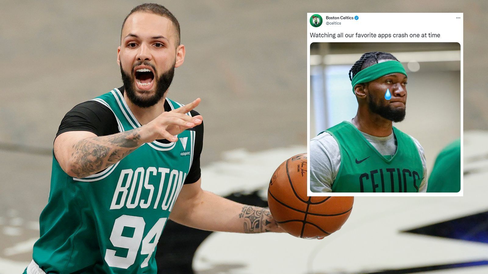 
                <strong>Boston Celtics</strong><br>
                Angesichts des Ausfalls so vieler Social-Media-Plattformen, kann man schon mal ein Tränchen verdrücken. Die Boston Celtics machen es mithilfe von Photoshop vor. 
              