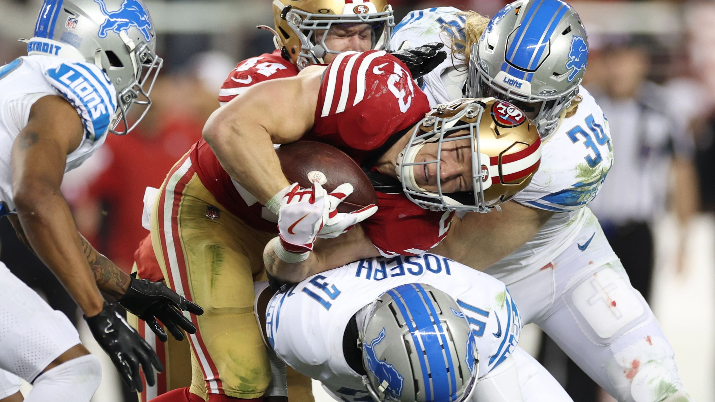 <strong>Verlierer: Die Defense der Detroit Lions</strong><br>Vorher war relativ eindeutig, was die Schwachstelle der Detroit Lions ist: die Passverteidigung. Die hielt zwar anfangs noch gut stand, baute jedoch ab, je länger das Spiel ging. Ein Ball, der eigentlich hätte abgefangen werden müssen, landete in den Armen von 49ers-Receiver Brandon Aiyuk.&nbsp;