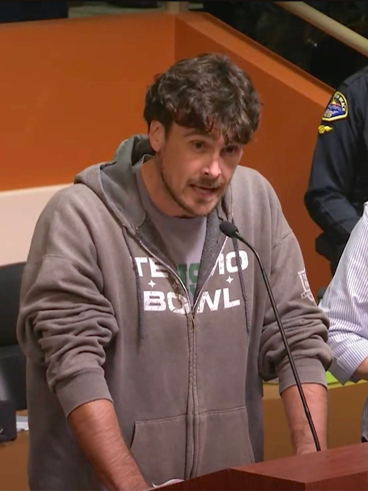 February 20, 2025, Huntington Beach, California, USA: CHRIS KLUWE, a former NFL, American Football Herren, USA punter was arrested during Huntington Beach City Council meeting Tuesday evening prote...