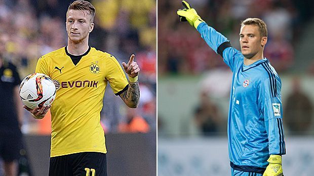 
                <strong>Social-Media-Stars: Marco Reus & Manuel Neuer</strong><br>
                In den Social Media sind besonders die Seiten von Marco Reus (l.) und Manuel Neuer der Renner. Dem Dortmunder folgen auf Facebook fast 12,7 Millionen Fans, die Tweets vom Bayern-Keeper lassen sich 3,1 Millionen Fußballverrückte nicht entgehen (Stand: 12. August 2015).
              