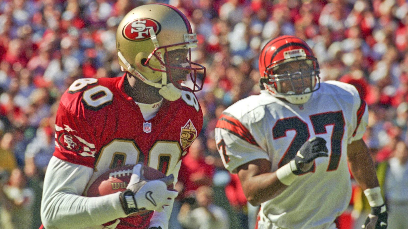 
                <strong>Jerry Rice</strong><br>
                Aktiv: 1985 - 2004Position: Wide ReceiverTeams: San Francisco 49ers, Oakland Raiser, Seattle Seahawks, Denver BroncosErfolge: 3x Super Bowl-Sieger, 13x Pro Bowl, 2x Offensive Player of the Year, All Time Receiving Leader in der NFL (22.895 Yards)
              