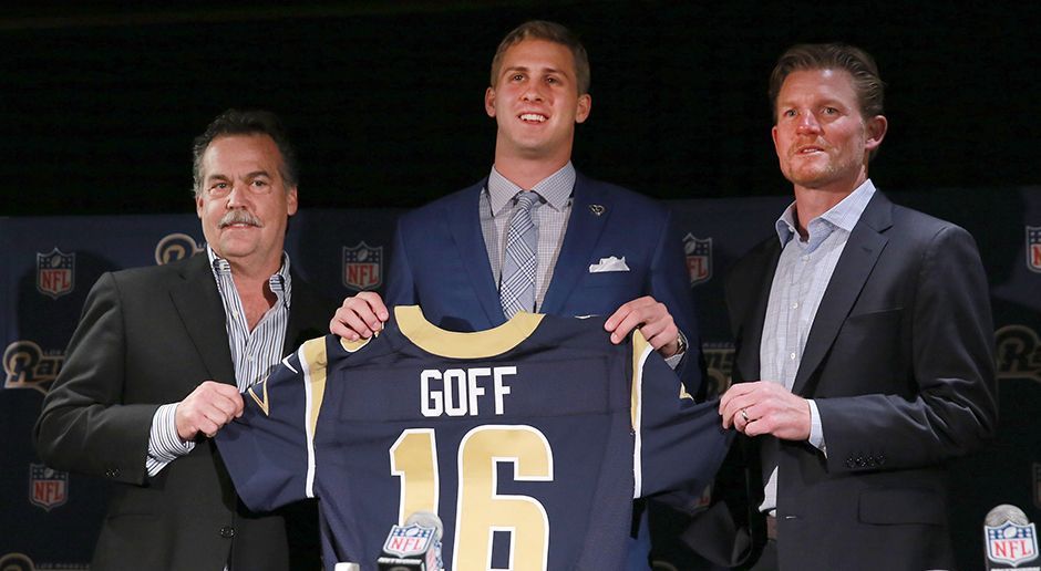 
                <strong>Jared Goff</strong><br>
                Mit Jared Goff wurde bereits der sechste Quarterback von den California Golden Bears in der ersten Runde gezogen. Rekord! Kein anderes Team stellte seit 1960 mehr First-Rounder. Die anderen fünf Passgeber waren Aaron Rodgers (2005), Kyle Boller (2003), Rich Campbell (1981), Steve Bartkowski (1975) und Craig Morton (1965).
              