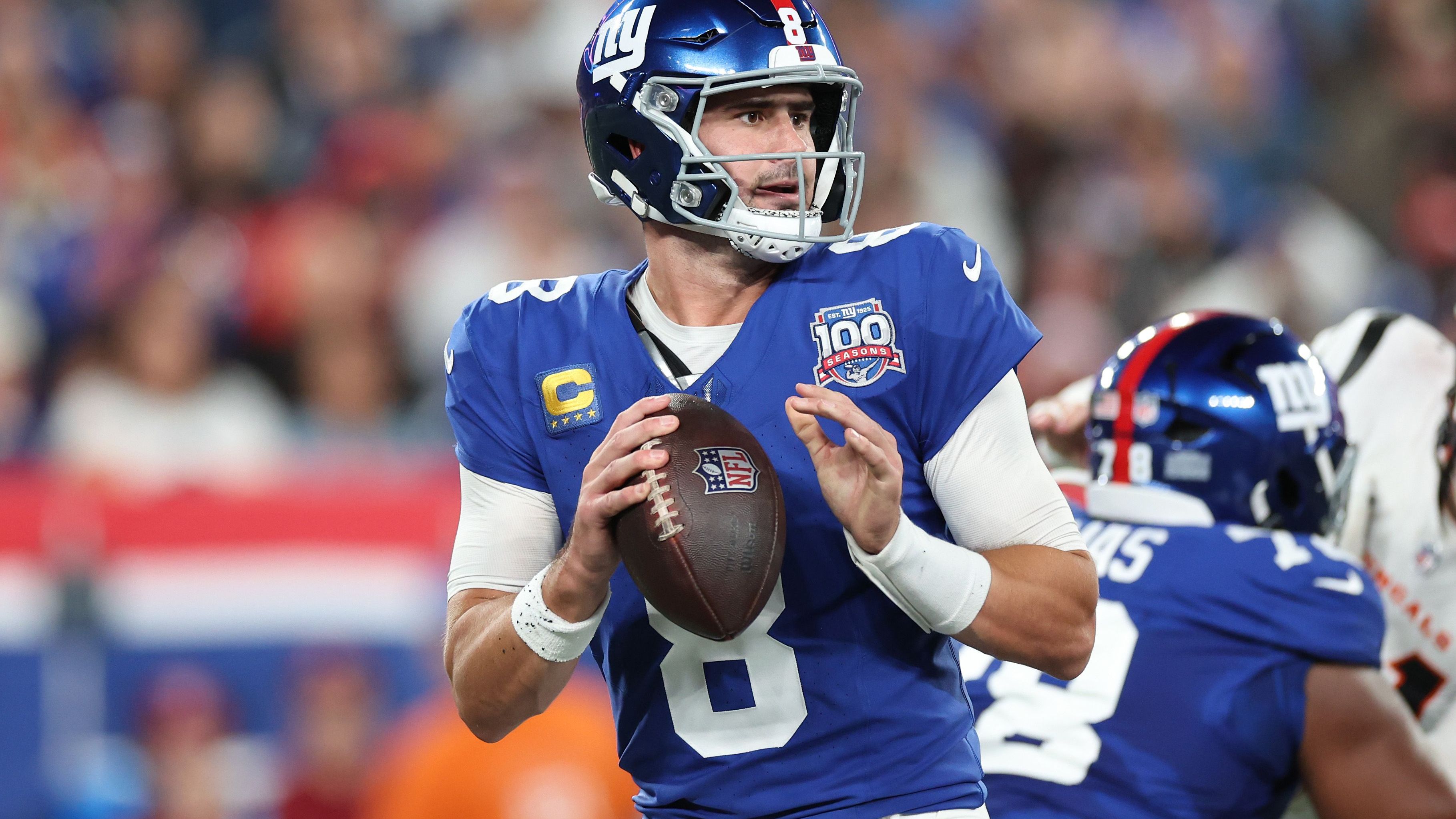 <strong>Platz 6 (geteilt): Daniel Jones (New York Giants)</strong><br> Durchschnittsgehalt: 40.000.000 US-Dollar<br> Kosten pro Yard Raumgewinn 2024: 26.543 US-Dollar(1.507 Yards)<br> Kosten pro Touchdown: <strong>6.666.667 US-Dollar</strong> (6 TDs)