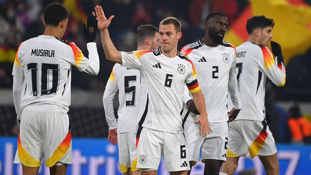 Torjubel v.li:Jamal MUSIALA (GER), Joshua KIMMICH (GER),Pascal GROSS (GER), Antonio Ruediger (GER), Kai HAVERTZ (GER). Jubel,Freude,Begeisterung,Aktion. Fussball UEFA Nations League Deutschland (GE...