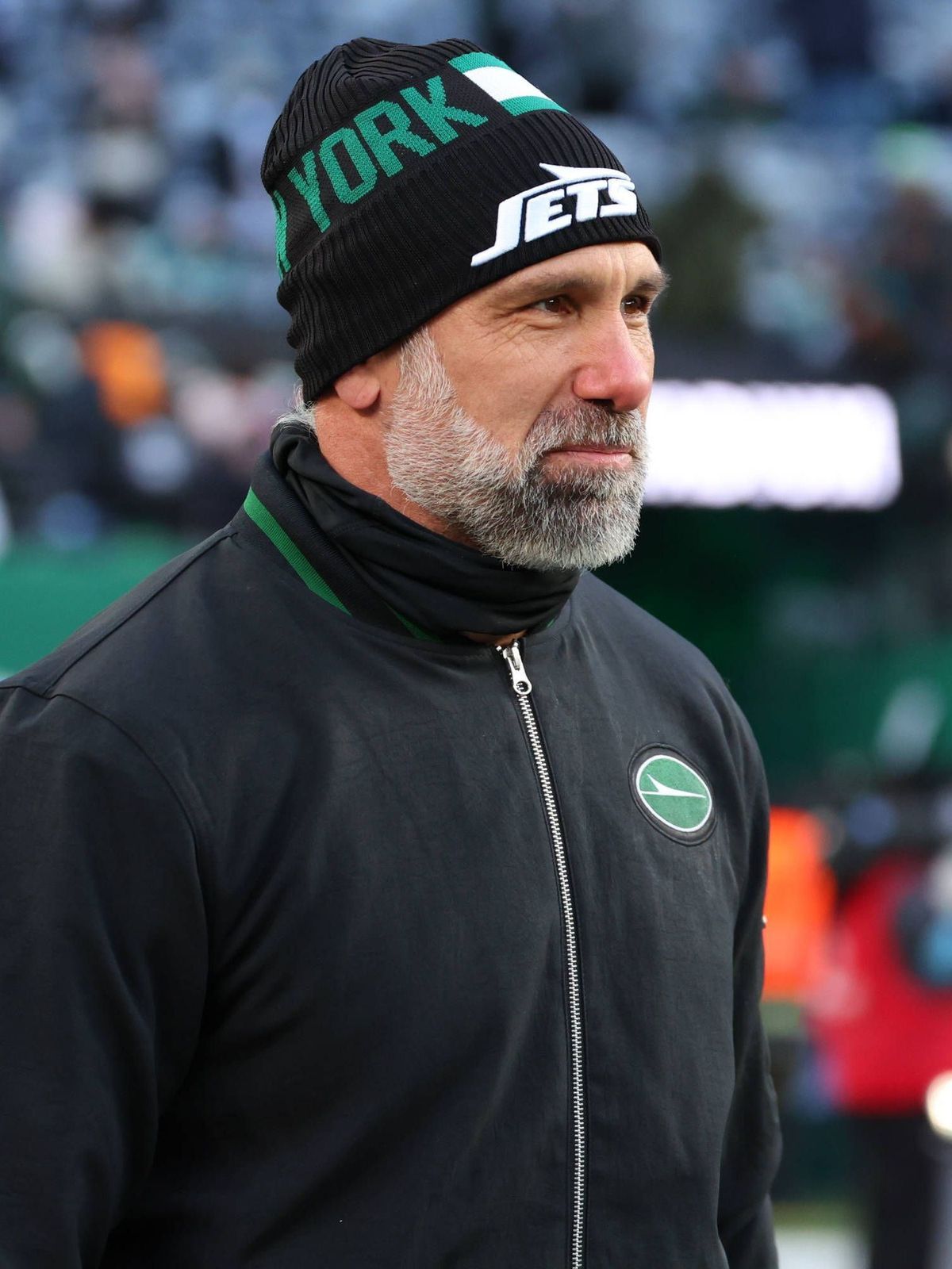 NFL, American Football Herren, USA Miami Dolphins at New York Jets Jan 5, 2025; East Rutherford, New Jersey, USA; New York Jets interim head coach Jeff Ulbrich during pregame warmups for their game...